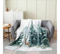 Feelyou Kids Deer Flannel Fleece Throw Blanket Queen 90"x90" Red Cardinals Brids Plush Blanket Boys Girls Rustic Christmas Snowy Pine Natural Scenery Fuzzy Blanket Winter Theme All Season Bed Blanket
