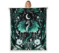 Feelyou Kids Dragon Sherpa Blanket Green Dragon Fleece Throw Blanket for Bed Sofa Couch for Kids Boys Girls Boho Baby 30"x40"