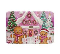 Feelyou Kids Pink Merry Christmas Bathroom Rugs 20"x32" Xmas Tree Gingerbread Man Bath Rugs for Shower Tub Boys Girls Candy Cane House Winter Bath Mats Happy New Year Bathroom Accossories