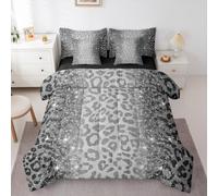 Feelyou Leopard Comforter Set Queen Size 7 Pieces Black Grey Glitter Leopard Cheetah Bedding Set Kids Adult Wild Animal Bed in a Bag with Comforter, Sheets, Pillowcases, Cushion Covers Room Decor