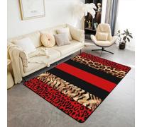 Feelyou Leopard Fur Print Living Room Rugs for Kids Boys Girls Cheetah Accent Rug Area Rug 5x7 Animals Red Black Indoor Floor Mat Decor Safari Decorative Rug Zebra
