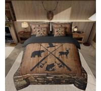 Feelyou Mallard Duck Comforter Set Queen Size 7 Pieces Camo Duck Bedding Set for Kids Girls Bear Bed in a Bag with Comforter, Sheets, Pillowcases, Cushion Covers DeerFish Vintage Stone Quilted