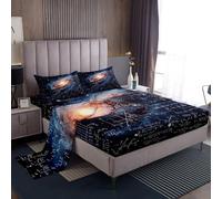 Feelyou Math Equation Sheet Set Queen Size Kids Outer Space Galaxy Sheets with Deep Pocket Fitted Sheet for Boys Girls Teens Mathematics Formula Bed Sheets Set Science Bedding Set Room Decor