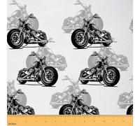 Feelyou Motorcycle Fabric by The Yard, Modern Cool Motorbike Upholstery Fabric for Chairs, Extreme Sports Theme Motorcycle Decorative Waterproof Outdoor Fabric, 1 Yard, Black White