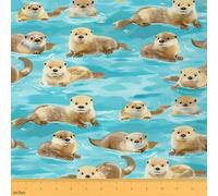 Feelyou Otter Fabric by The Yard, Cute Cartoon Wild Animal Upholstery Fabric for Chairs, Wildlife Decorative Fabric for Upholstery and Home DIY Projects, 1 Yard, Teal Brown