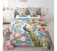 Feelyou Peacock Bed Set Includes Comforter, Sheet Set, Pillowcases Animal Theme 7 Pieces Bedding Set Wildlife Zoo Animals Bed in a Bag, for Women Men Room Decor Peacock Floral Twin Size