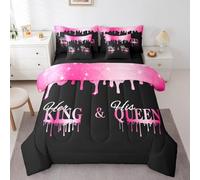 Feelyou Pink Black Bed in a Bag King Size - Woman, Glitter Print King and Queen 7 Piece Bedding Set with Comforter, Sheets, Pillowcases & Cushion Cover