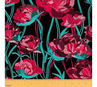 Feelyou Poppy Flower Fabric by The Yard, Vintage Style Flower Branches Upholstery Fabric for Chairs, Retro Stripe Botanical Decorative Fabric for Upholstery and Home DIY Projects, 2 Yards, Red Green