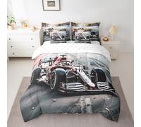 Feelyou Queen Comforter Set 7 Pcs Kart Print Bedding Set Go-Kart Sports Car Bed in a Bag for Kids Boys Girls Teens Extreme Sports Theme Comforter Car Sports Competition Decor Bed Set with Sheets