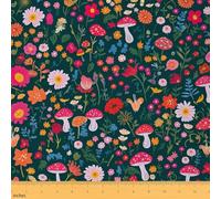 Feelyou Retro Daisy Floral Print Upholstery Fabric for Chairs 3 Yards Cute Mushroom Fabric by The Yard Vintage Garden Flower Cartoon Mushrooms Botanical Decorative Waterproof Fabric Red Fabric