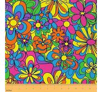 Feelyou Retro Hippie Flower Fabric by The Yard 10 Yards Kids 60S 70S Groovy Waterproof Fabric Cartoon Vintage Boho Plant Floral Botanical Upholstery Fabric for Chairs Yellow Blue Fabric