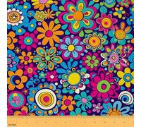 Feelyou Retro Hippie Flower Fabric by The Yard 3 Yards 60S 70S Groovy Decorative Waterproof Outdoor Fabric Cartoon Vintage Boho Plant Floral Botanical Upholstery Fabric for Chairs Blue Outdoor Fabric