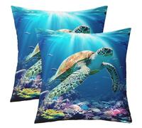 Feelyou Sea Turtle Throw Pillow Covers 18"x18" Set of 2 Ocean Reptile Tortoise Decorative Pillowcase for Sofa Couch Bed Marine Animals Cushion Cover Summer Blue Coastal Themed Outdoor Pillows Covers