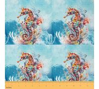 Feelyou Seahorse Fabric by The Yard 1 Yard Ocean Creature Themed Waterproof Fabric Sea Creature Underwater World Upholstery Fabric for Chairs Marine Life Sealife DIY Reupholstery Fabric Underwater