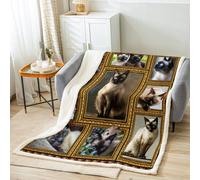 Feelyou Siamese Fleece Throw Blanket for Bed Sofa Couch Cute Cat Plush Blanket 40"x50" Kawaii Kitten Sherpa Blanket Gift for Siamese Lover Fuzzy Blanket Flannal Blanket