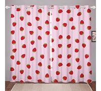 Feelyou Strawberry Curtain for Bedroom Living Room Girls Pink Cute Fruit Print Darkending Curtain Kawaii Room Decor Strawberries Window Drapes Blackout Window Treatments (2 Panels, 42 x 63 Inch)