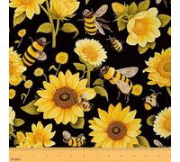 Feelyou Sunflower Decorative Waterproof Outdoor Fabric 5 Yards Garden Bee Fabric by The Yard Blossom Flower Floral Upholstery Fabric for Chairs Outdoor Fabric Outdoor Fabric