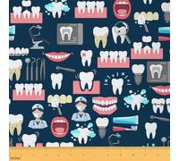 Feelyou Teeth Upholstery Fabric for Chairs, Cute Tooth Dentisit Clinic Fabric by The Yard, Cartoon Dental Care Theme Decorative Fabric for Upholstery and Home DIY Projects, 1 Yard