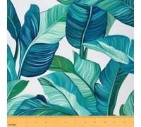 Feelyou Tropical Outdoor Fabric by The Yard, Summer Palm Leaf Upholstery Fabric for Chairs, Green Botanical Branch Decorative Fabric for Home DIY Projects, 10 Yards, Teal Blue
