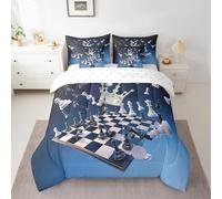 Feelyou Twin Comforter Set 7 Pcs Chess Bed in a Bag Kids Grid Chess Board Bedding Set for Adults Plaid Buffalo Checkered Comforter Black White Bed Set with Sheets, Pillowcases, Pillow Covers Decor