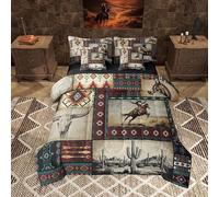 Feelyou Western Cowboy Comforter Set with Sheets 7 Piece Full Size Rustic Southwestern Plaid Bed in a Bag Kids Boys Girls Wild West Bedding Set Bedroom Decor Breathable Soft Lightweight Microfiber