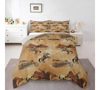 Feelyou Western Kids Comforter Set Queen Size Rustic Ranch Life Bedding Set Cowboy Southwestern Duvet Quilt for Kids Boys Girls Bedroom Vintage Country Pattern Decor Microfiber Ultra Soft Breathable