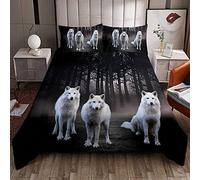 Feelyou Wolf Duvet Cover Queen Size 3D Safari Animal Bedding Set Wolf Family Pattern Printed Comforter Cover with 2 Pillowcases for Home Bedspread Cover Decro Soft Microfiber Woodland Bedclothes