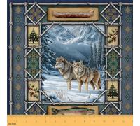 Feelyou Wolf Fabric by The Yard Rustic Lodge Cabin Upholstery Fabric for Chairs, Wildlife Bass Fish Decorative Waterproof Outdoor Fabric, 1 Yard Polyester