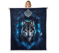 Feelyou Wolf Fleece Throw Blanket Throw 50"x60" Animal Wolves Plush Blanket for Bed Sofa Couch Mountain Moon Wolf Sherpa Blanket Blue Fuzzy Blanket Room Decor Flannal Blanket