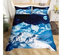 Feelyou Wolves Howling Bedding Set Full Size Wolf Bedding Duvet Cover Set for Boys Teens Decor Animal Wolves Comforter Cover Set Mountain Moon Wolf Bedspread Cover Bedroom White Wolf Quilt Cover 3Pcs