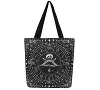 Feelyou Zodiac Canvas Tote Bags ARIES Large Capacity Shoulder Handbags Moon Star Travel Beach Bag, Black Sagittarius, 16"X20"