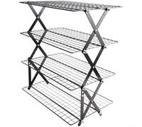 Feeshoppher 2/3/4Tier Collapsible Cooling Rack for Baking Folding Stackable Space-Saving Iron Roasting and Cooking Shelves Adjustable Multi-Level Cooling Grid for Cookies Cakes Muffins Bread(4Layers)