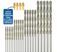 Feeshoppher 20 Piece Diamond Coated Drill Bit Set with Brass Collets and Water Cooling for Precision Rotary Tool Drilling on Glass Stone and Ceramic in Sizes 1mm 1.5mm 2mm and 2.5mm