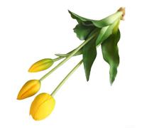 Feeshoppher 3 Headed Soft Rubber Artificial Tulip Flowers with Adjustable Stems, Realistic Fake Tulips for Wedding Home Decor Photography Floral Arrangement Bouquet, 41cm White Yell(Yellow)