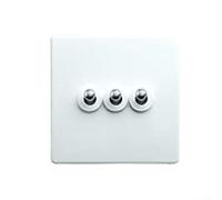 Feeshoppher 86Type 2Way White Toggle Light Switch Stainless Steel Wall Toggle Light Switches Brass Lever Antique Handmade Switch Dual Control Lever Toggles Switches for Hotel(3Open Dual Control)