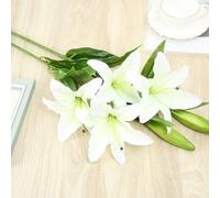Feeshoppher Artificial Lilies, Baby’s Breath, Hydrangea and Roses Bouquet Arrangement with Full Bloom Realistic PU Flowers and Adjustable Stems for Wedding, Party, Anniversary, Home(White)
