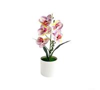 Feeshoppher Artificial Phalaenopsis Orchid Potted Plant, 29.5cm Realistic Butterfly Orchid with Soft Rubber Petals for Wedding Home Tabletop Restaurant Hotel Decor (White Dot Pink)(Purple Border)
