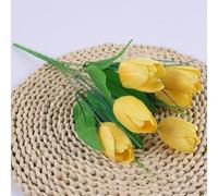 Feeshoppher Artificial Tulip Bouquet, Realistic Fake Flowers with Soft Touch Stems, 33cm UV Resistant Silk Floral Arrangement for Home Wedding Party Table Centerpiece Decoration (Whi(Light yellow)