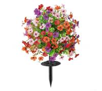 Feeshoppher Artificial Violet Flowers with Eucalyptus, 56x40cm Faux Silk Daisy Bouquet with Disc Base, Realistic Purple Blue Fake Floral Arrangement for Wedding Yard Lawn Outdoor Ind(2)