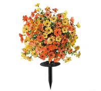 Feeshoppher Artificial Violet Flowers with Eucalyptus, 56x40cm Faux Silk Daisy Bouquet with Disc Base, Realistic Purple Blue Fake Floral Arrangement for Wedding Yard Lawn Outdoor Ind(5)