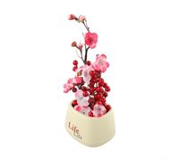 Feeshoppher Artificial Wintersweet Bonsai with Fortune Fruit, Realistic Fake Plum Flower Plant in Pot for Home Office Decor, No Maintenance Plastic Floral Arrangement Ornament (Size(B)