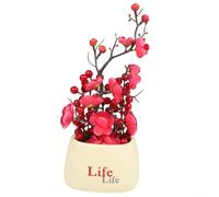 Feeshoppher Artificial Wintersweet Bonsai with Fortune Fruit, Realistic Fake Plum Flower Plant in Pot for Home Office Decor, No Maintenance Plastic Floral Arrangement Ornament (Size(C)