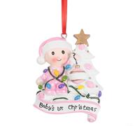 Feeshoppher Baby's First Christmas Ornament 2025, DIY Resin Pendant with Name and Year, Personalized Keepsake for New Parents, Red Pink Blue Decor for Holiday Tree(Pink baby)