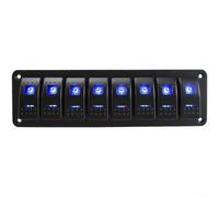 Feeshoppher Blue LED Rocker Switch Panel, 2/3/4/5/6/8-Position for Marine, Boat, RV & Automotive 12V 24V DC Systems, IP65 Waterproof, ABS Nylon Aluminum Construction(Eight)