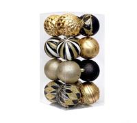 Feeshoppher Christmas Balls 16Pcs 8cm Christmas Baubles Ornament Set Tree Decors Shatterproof Plastic Hanging Ball Glitter Xmas Ball Decorations for Xmas Home Party Festival Decor(Black Gold)