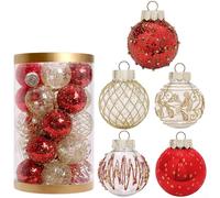 Feeshoppher Christmas Baubles 25Pcs 6cm Lightweight Plastic Christmas Balls Ornament Christma Tree Ball Ornament Shatterproof Bauble with Electroplated Finish for Wreath Garland Party(Red Gold)