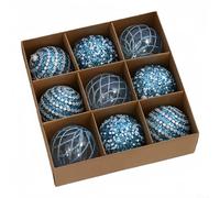 Feeshoppher Christmas Baubles 9Pcs 8cm Christmas Ornament Balls Christmas Shatterproof Baubles Christmas Tree Decorations Ball Ornaments Glitter Balls Xmas Hanging Decoration Holiday Decor(Blue)