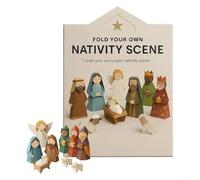 Feeshoppher DIY Christmas Origami Paper Nativity Scene Kit with Jesus Angel and Animal Figures for Family Holiday Craft and Festive Home Decoration Activity White 25cm Easy Instruction E(B)