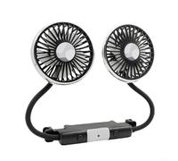 Feeshoppher Dual Head Car Clip Fan with Adjustable Silicone Hose and Built-in Light, 3-Speed Quiet Airflow for Front or Rear Seat Cooling, Type-C Powered ABS Design with Five Turbin