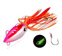 Feeshoppher Glow in The Dark Fishing Jig Lure with 3D Eyes and Ultra-Sharp Hook, Luminous Metal Bait with Silicone Skirt for Deep Sea Night Fishing, Slow Jigging Tackle(40g Color B)